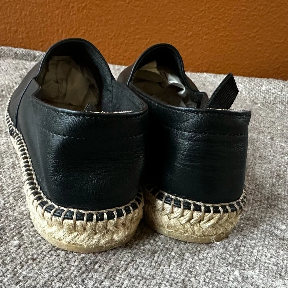 Scarosso “Lola” Black Leather Espadrille Flats Size 9 Like New!